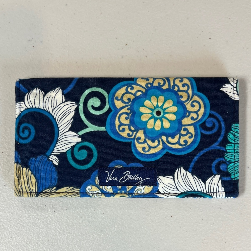 Vera Bradley Mod Floral Blue and Green Checkbook Cover / Wallet like new